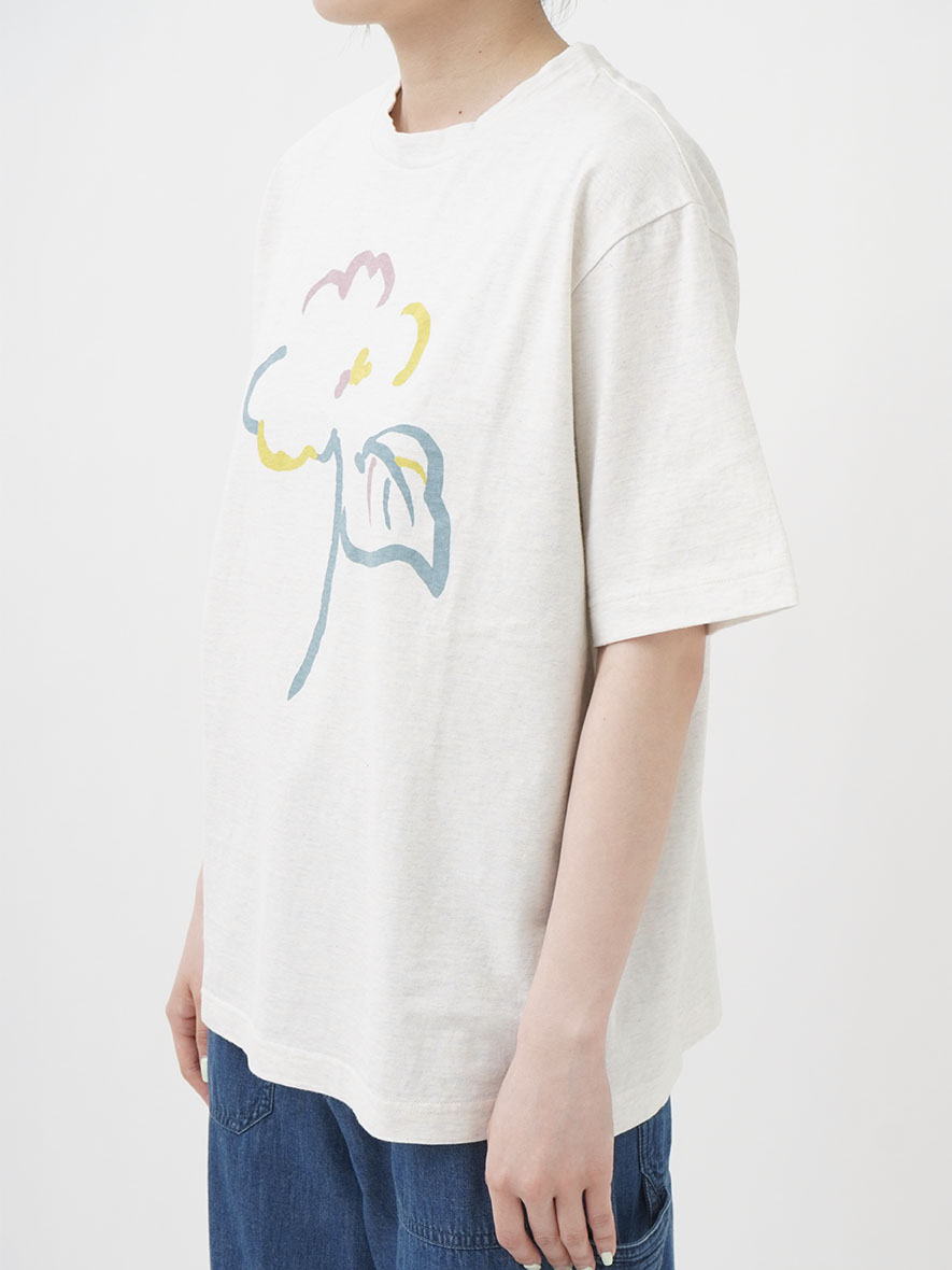 25／－ラフィトップ天竺 綿の花柄プリントTシャツ