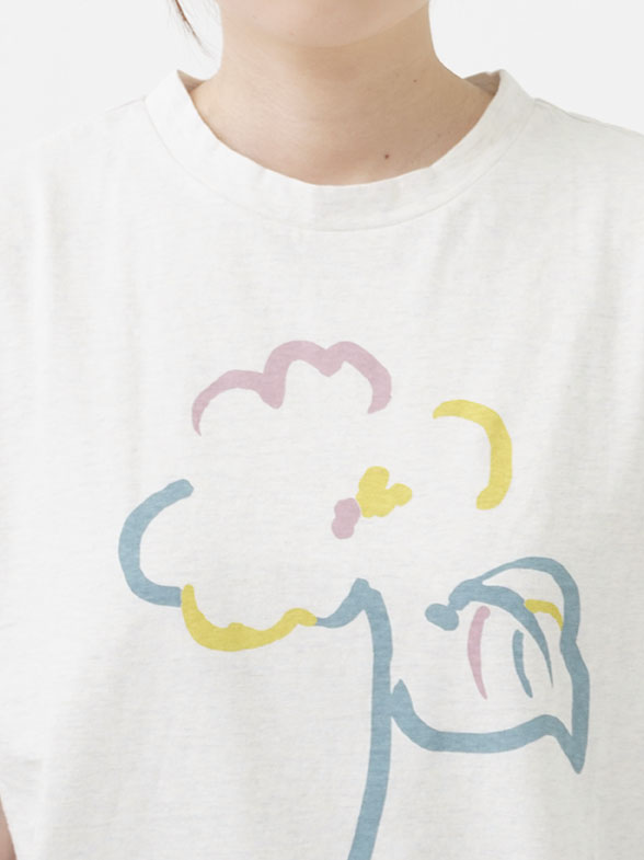 25／－ラフィトップ天竺 綿の花柄プリントTシャツ