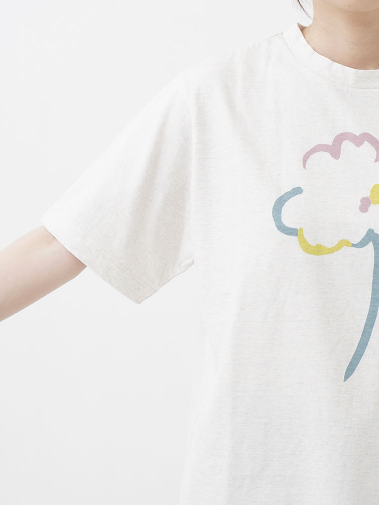 Drawdrawers コットンエンジェルTシャツ 花柄 ホワイト 25／－ラフィトップ天竺 綿の花柄プリントTシャツ