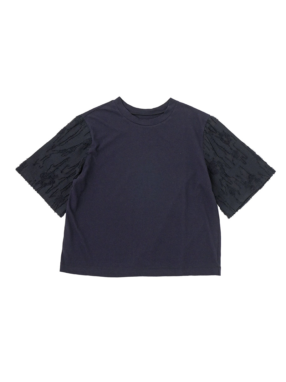 ８０／－カットジャガード夕化粧柄×３０／－天竺　フレア袖Ｔシャツ