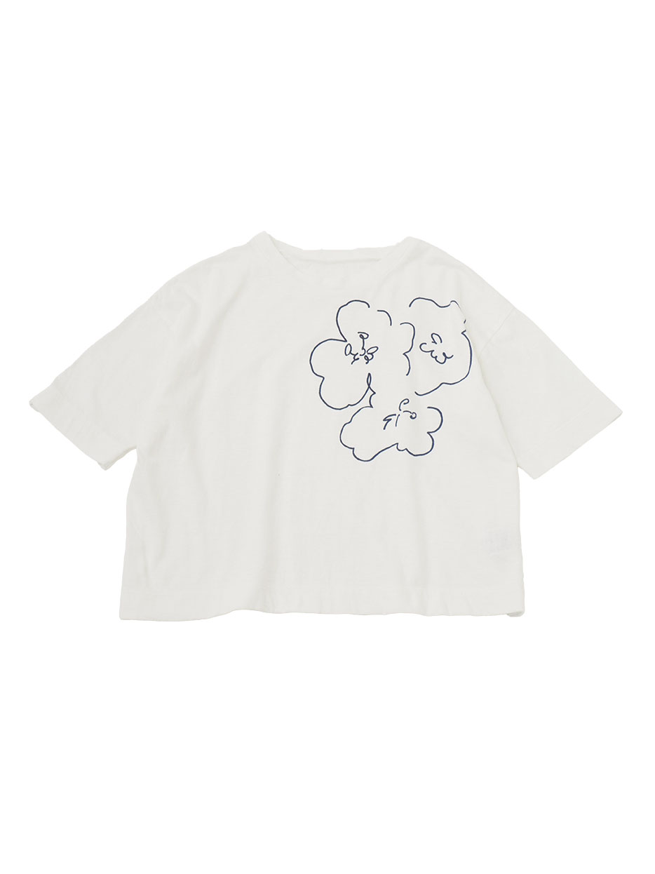 １９／－ラフィ天竺　月見草柄プリントＴシャツ