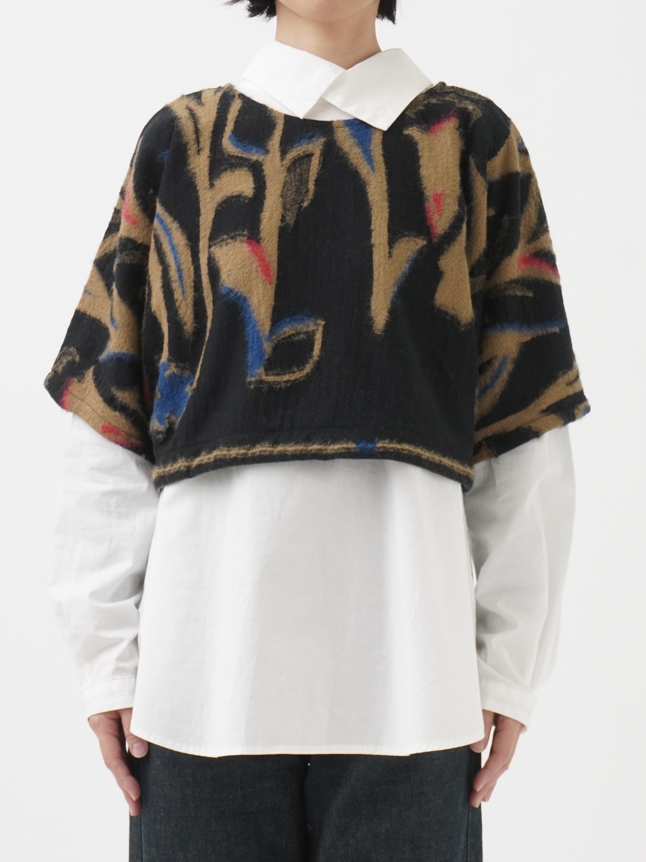 2／48カットジャガード小春柄 ドローコード付前後着られるベスト