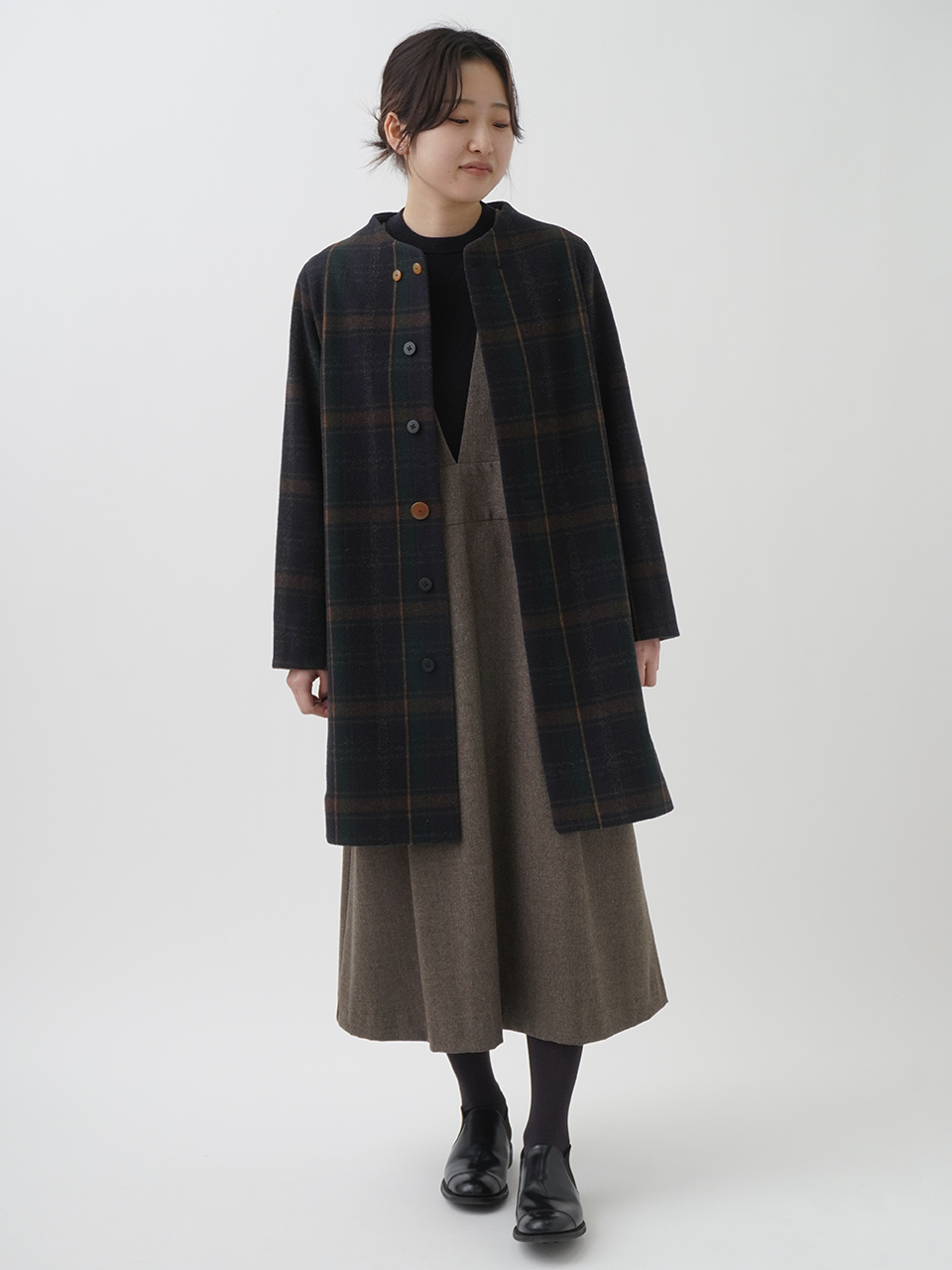 1／8バルーンモッサーチェック ボトル襟コート