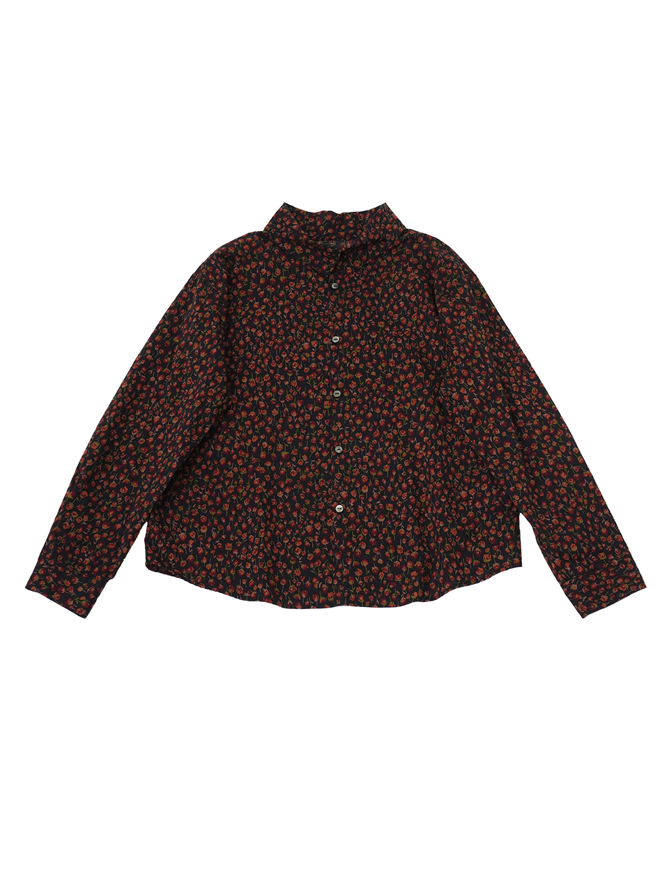 ６０／－ローン群菊柄　フラップ襟シャツ