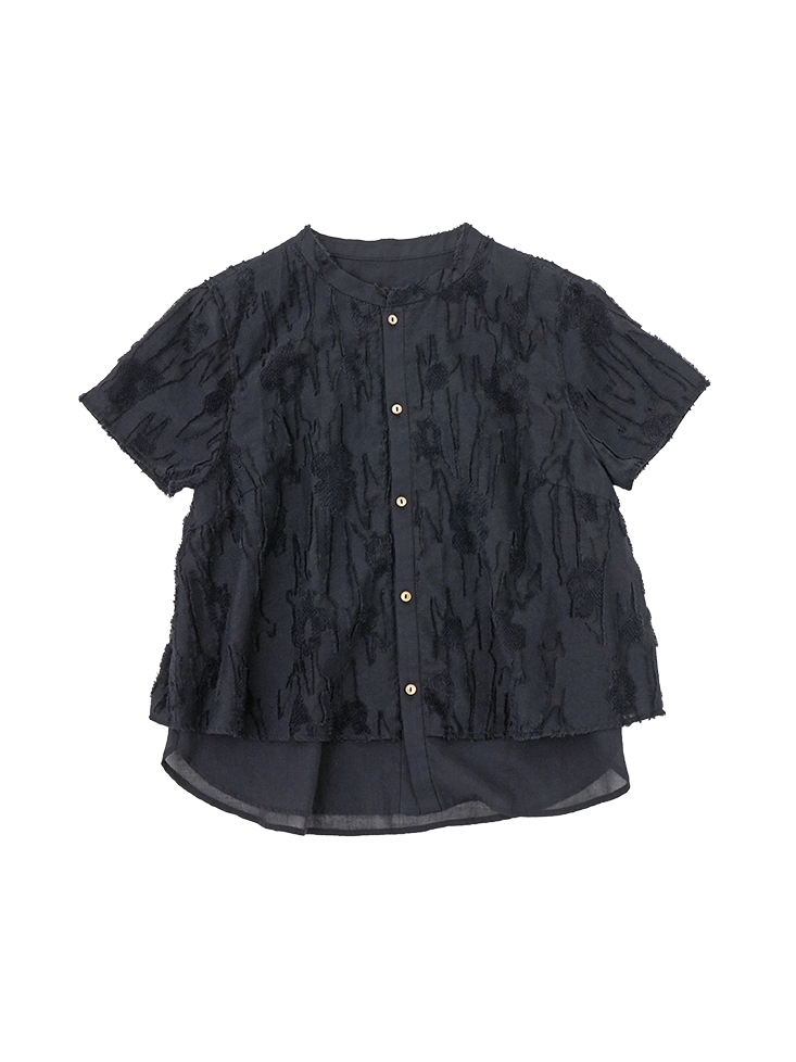 ８０／－カットジャガード夕化粧柄　レイヤード半袖シャツ