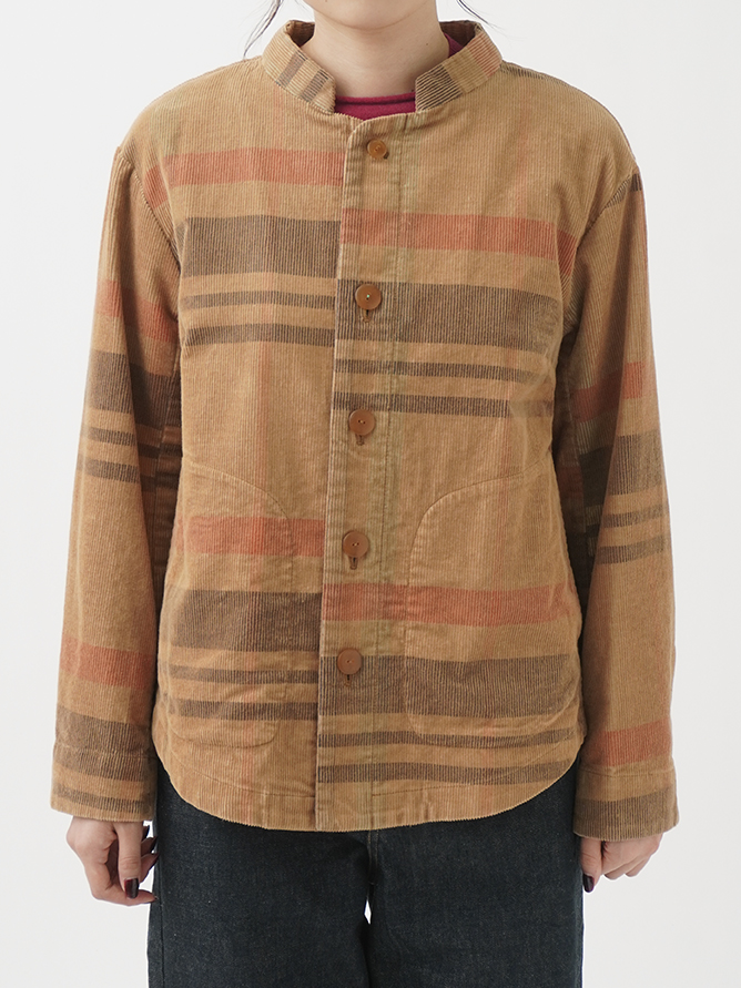 先染チェック14Wコーデュロイ スタンド襟ブルゾン