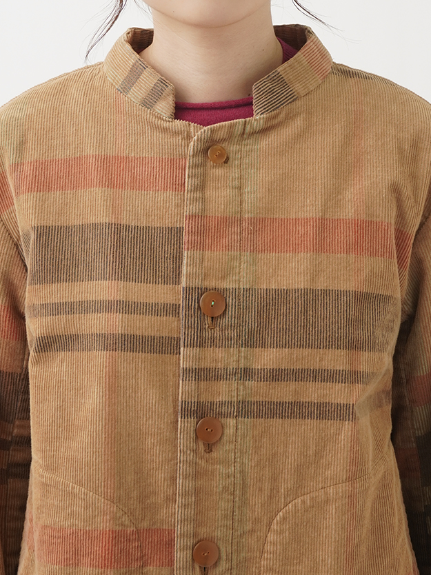 先染チェック14Wコーデュロイ スタンド襟ブルゾン