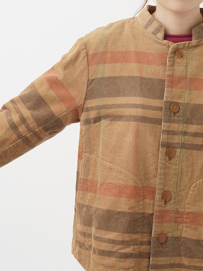 先染チェック14Wコーデュロイ スタンド襟ブルゾン