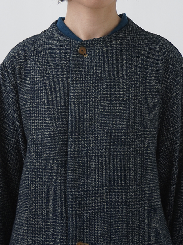 【美品】45R〈日本製〉R刺繍　インディゴ裏地　ワイド幅ウールメルトンコート3 45Rおこめサテンの908Gジャン（インディゴ）: WOMEN｜45R