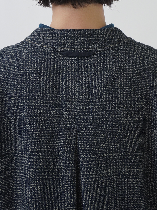 【美品】45R〈日本製〉R刺繍　インディゴ裏地　ワイド幅ウールメルトンコート3 ina｜コットン ツイル 前ドット釦あき コート 226138-ma - Piu