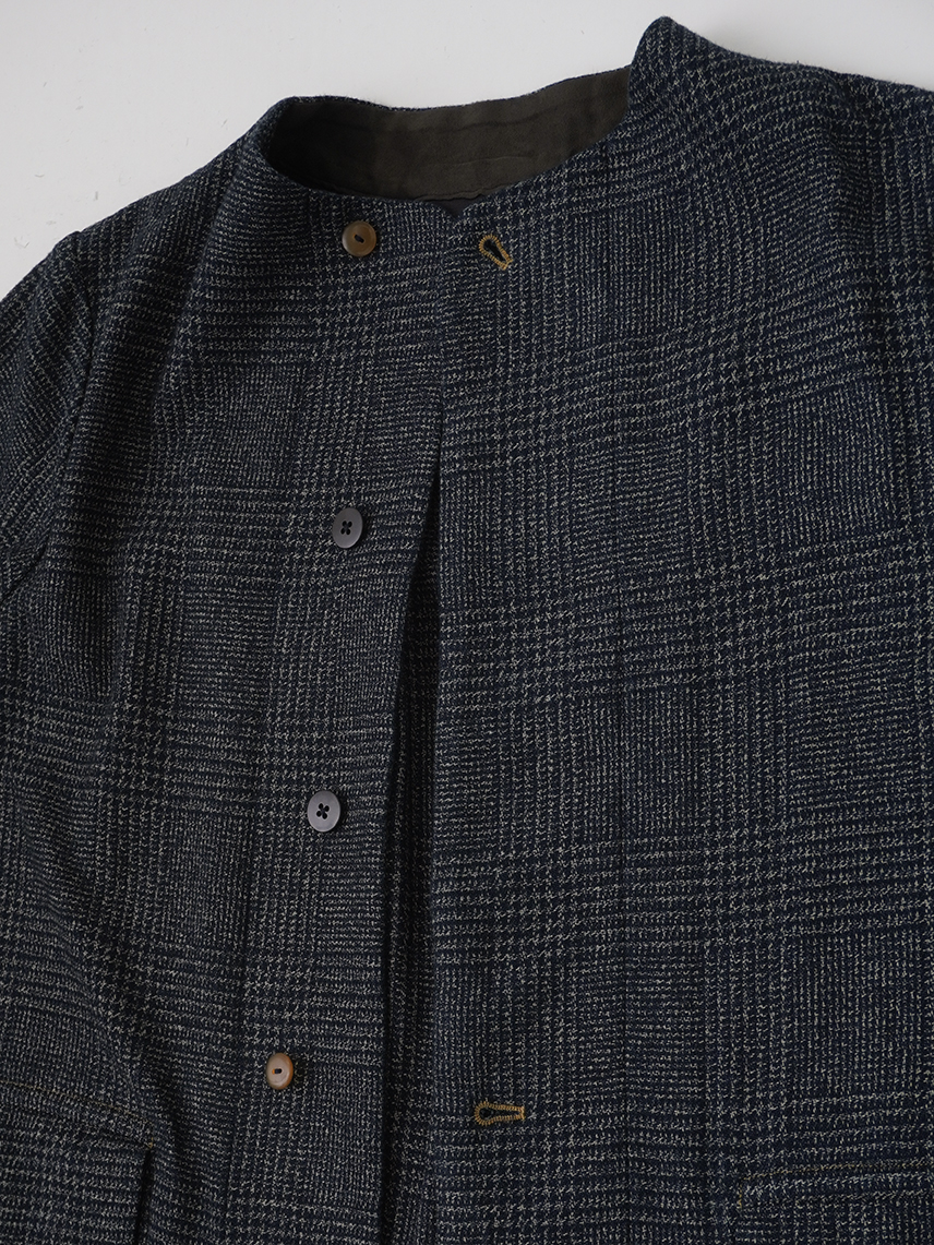 【美品】45R〈日本製〉R刺繍　インディゴ裏地　ワイド幅ウールメルトンコート3 COTTON LINEN DUMP ROOLER PRINTING TRENCH COAT(XS Off White