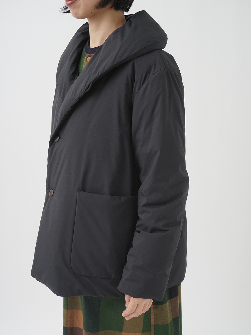 ダウン2通りショール襟ショートコート