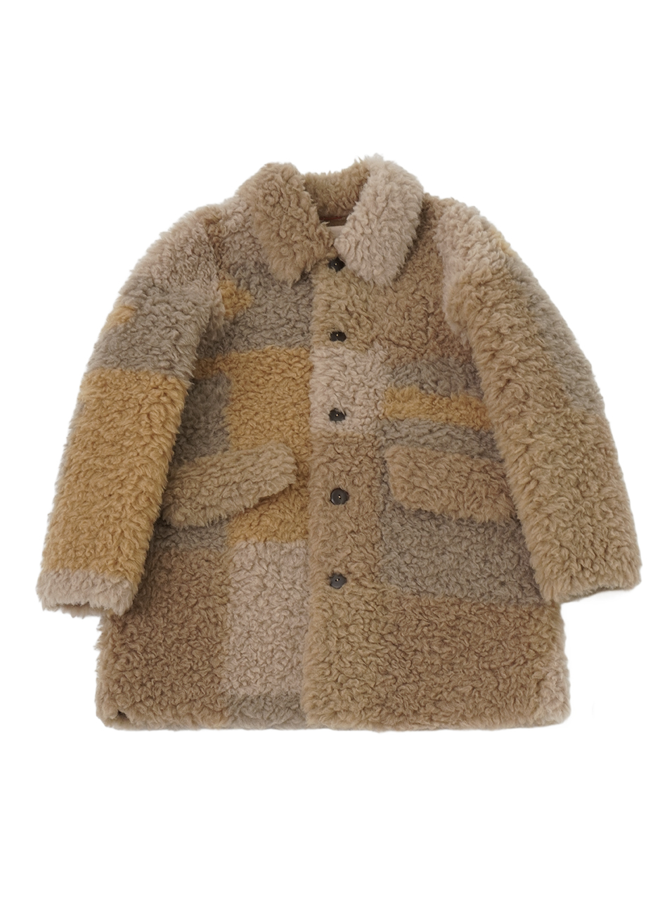 ウールボア　ブロック柄　ワイド襟コート