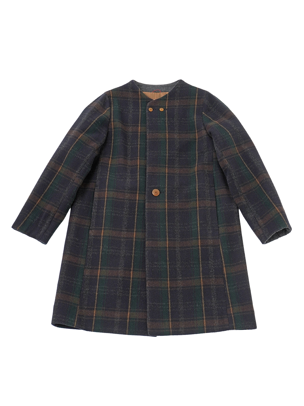 1／8バルーンモッサーチェック ボトル襟コート