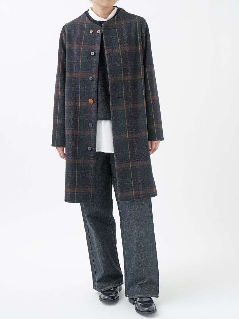 美品【パラスパレス】バルーンモッサー　チェック　ボトルネックコート　美シルエット 1／8バルーンモッサーチェック ボトル襟コート