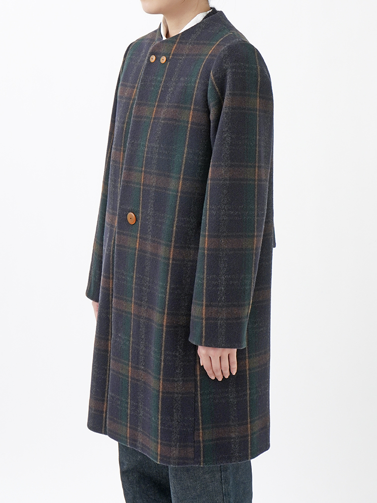 美品【パラスパレス】バルーンモッサー　チェック　ボトルネックコート　美シルエット 1／8バルーンモッサーチェック ボトル襟コート