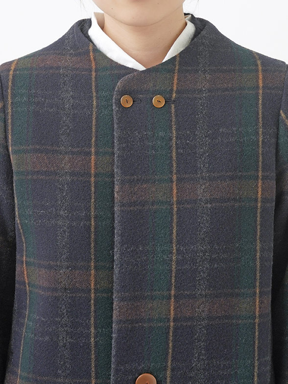 1／8バルーンモッサーチェック ボトル襟コート