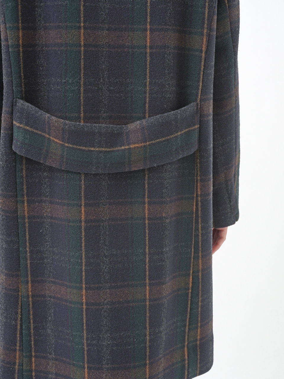 1／8バルーンモッサーチェック ボトル襟コート