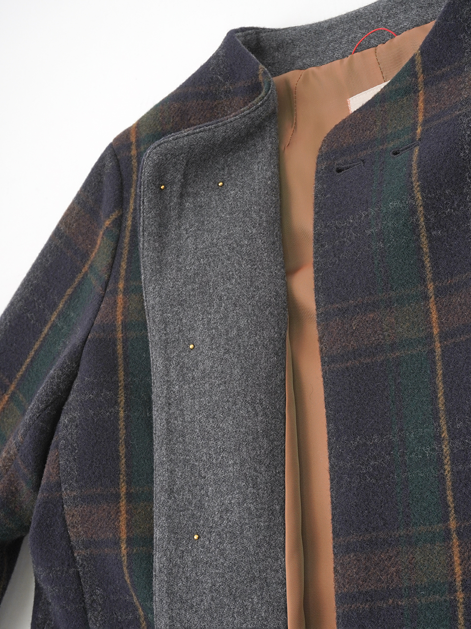 美品【パラスパレス】バルーンモッサー　チェック　ボトルネックコート　美シルエット 1／8バルーンモッサーチェック ボトル襟コート