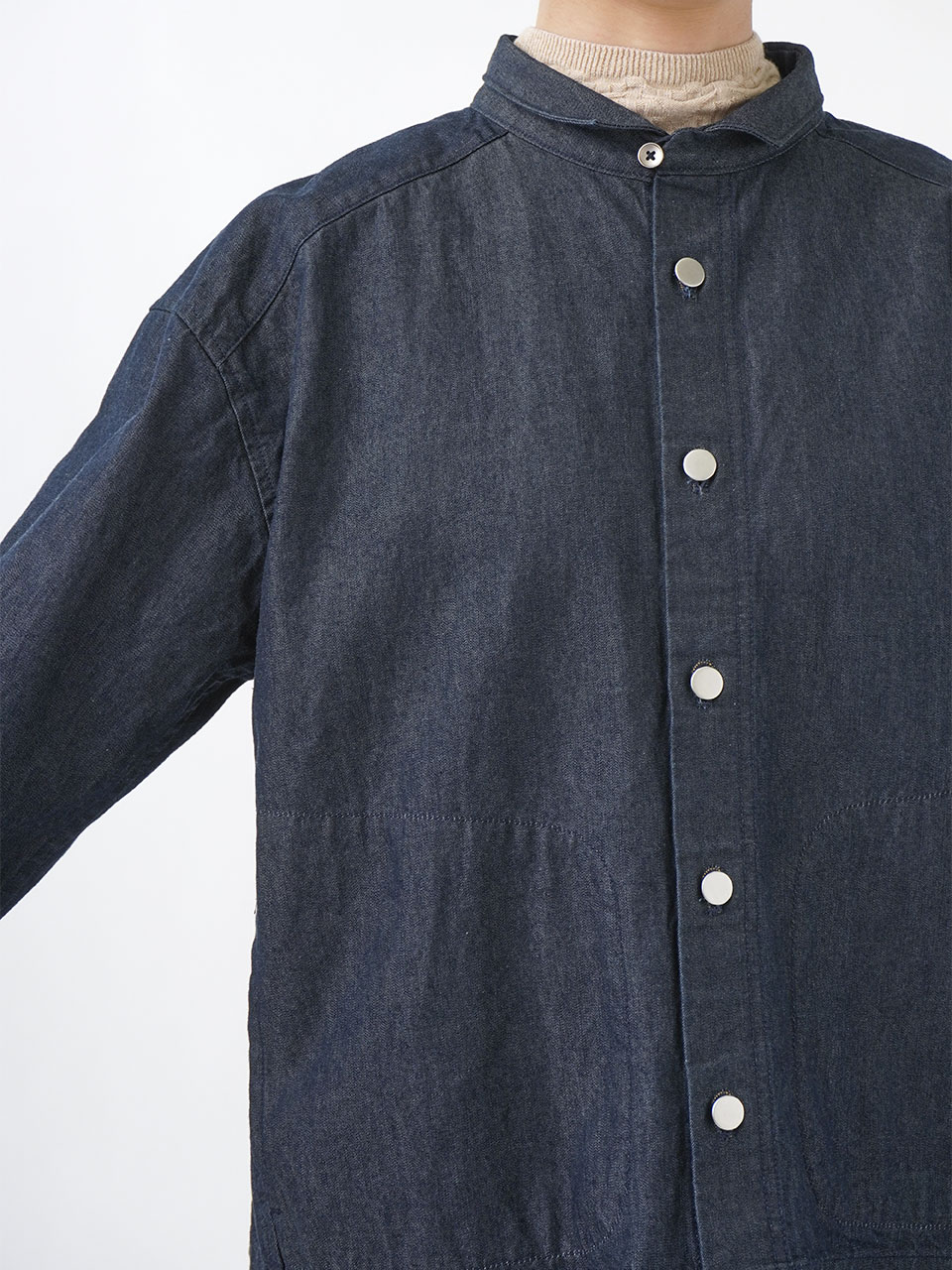 20／－×16／－ムラ糸ダンガリー ウィング襟オーバージャケット 