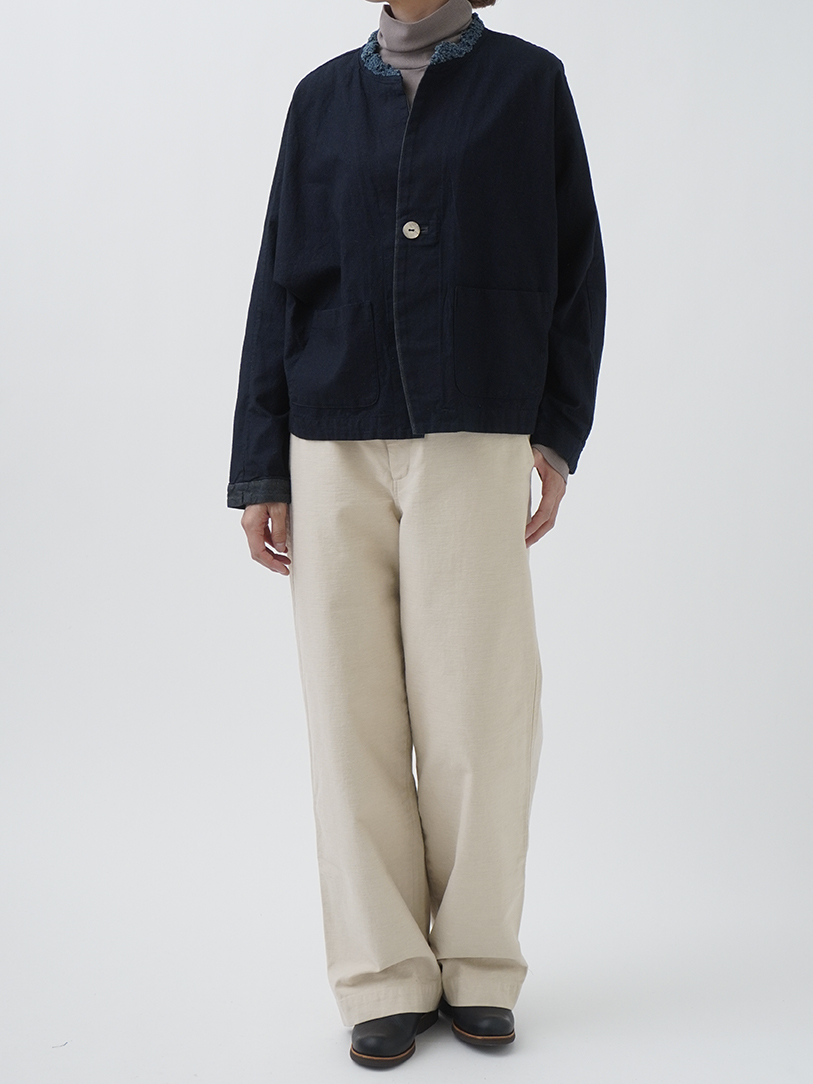 16／－インディゴ平織×ブレード ドルマン袖シャツジャケット