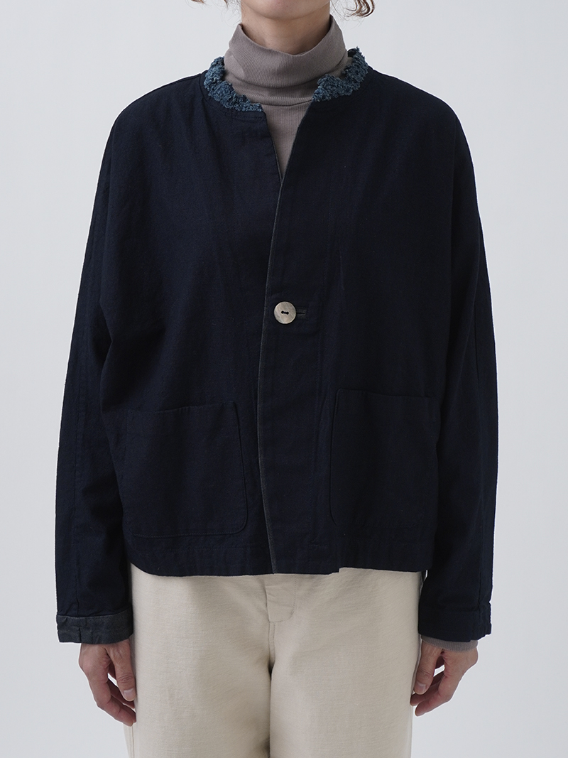 16／－インディゴ平織×ブレード ドルマン袖シャツジャケット