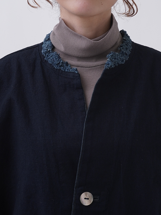 16／－インディゴ平織×ブレード ドルマン袖シャツジャケット