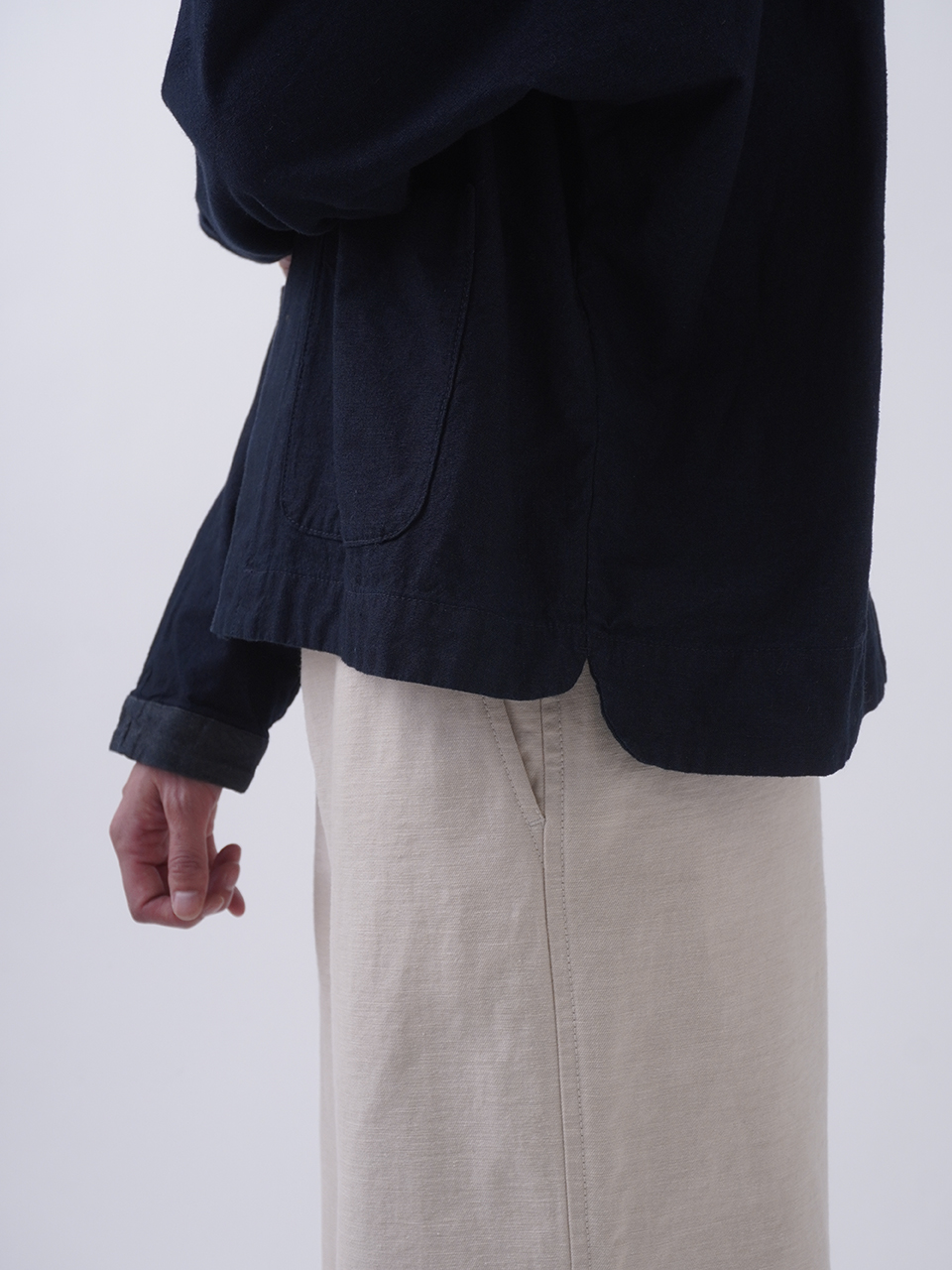 16／－インディゴ平織×ブレード ドルマン袖シャツジャケット