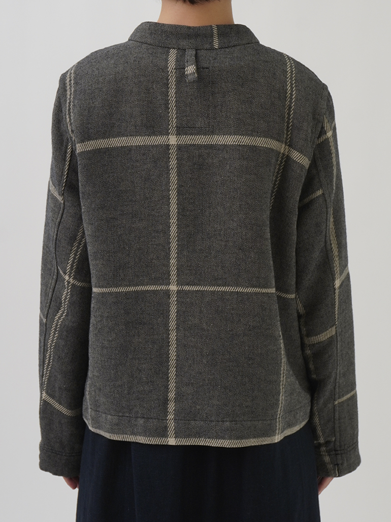 リネンヘリンボンカバーオール コットンリネンペンチェック ボトル襟カバーオール