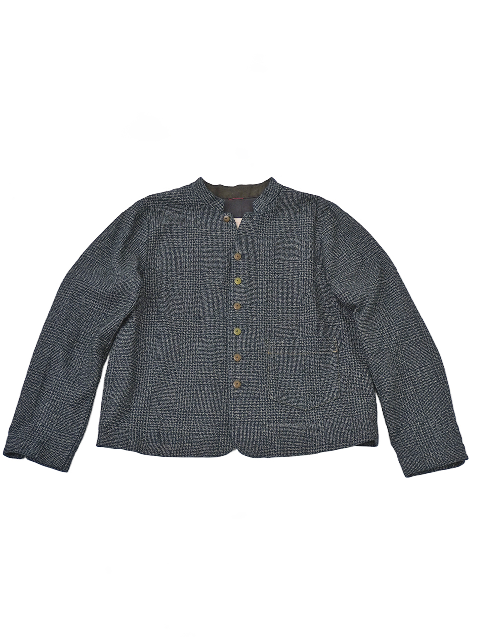 撚り杢インディゴコットンツィード スタンド襟ジャケット