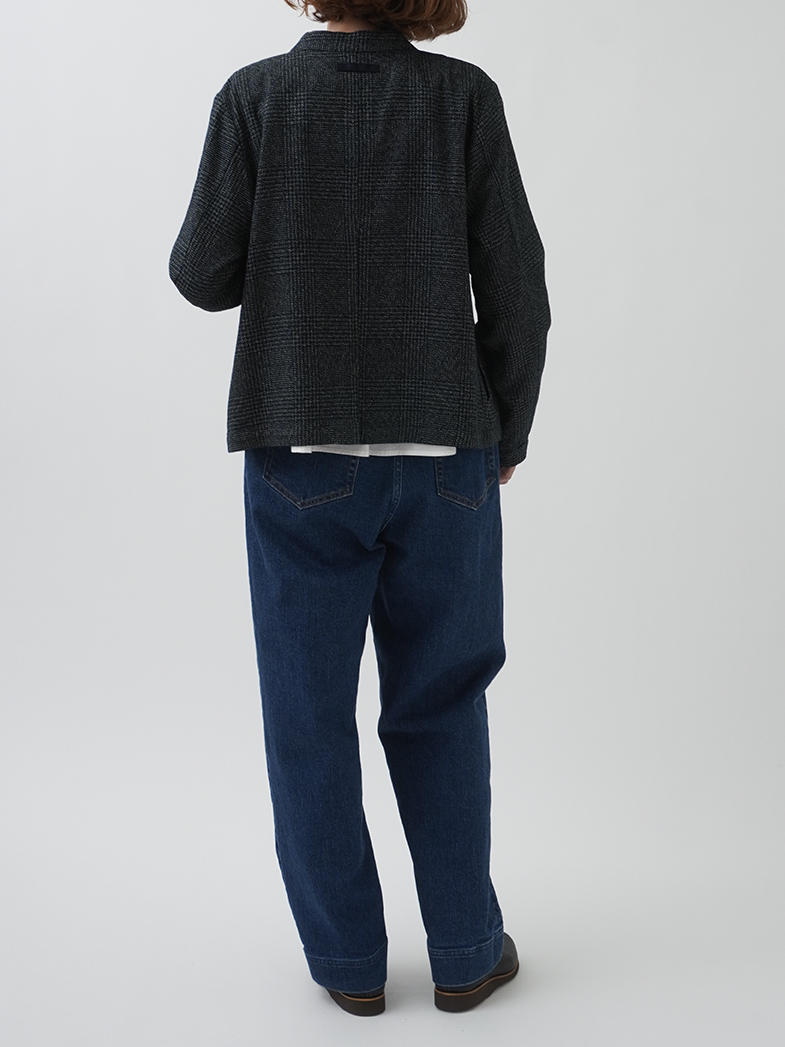 撚り杢インディゴコットンツィード スタンド襟ジャケット