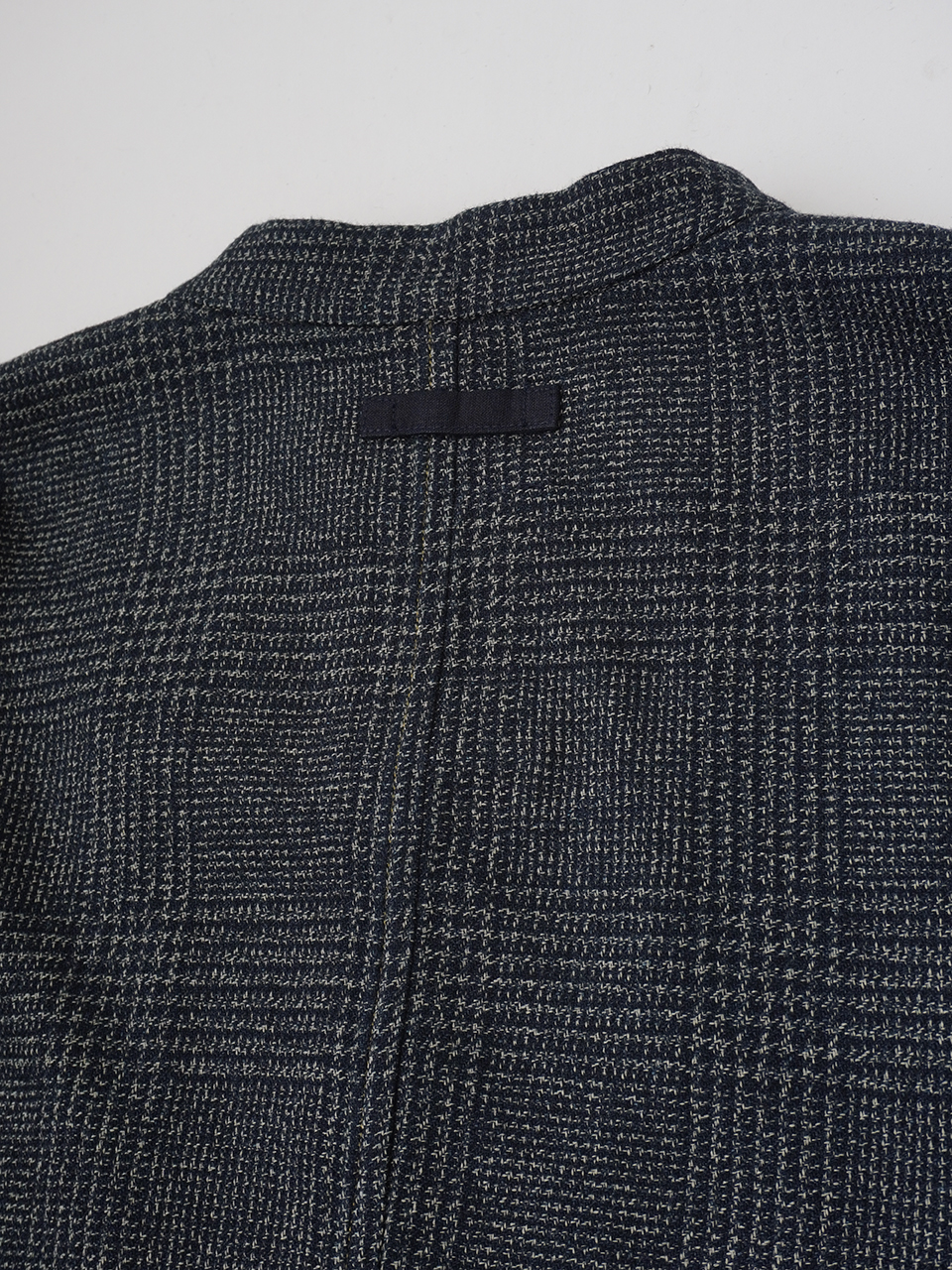 撚り杢インディゴコットンツィード スタンド襟ジャケット
