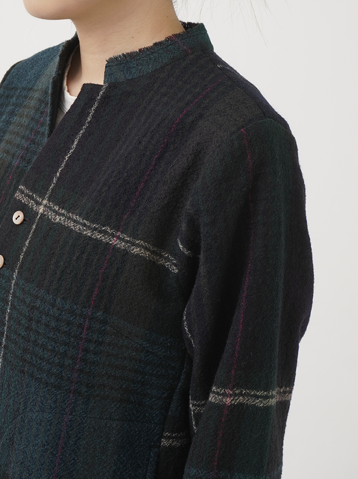 2／40ウールチェック スタンド襟ジャケット