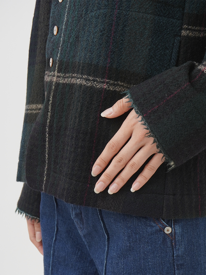 パラスパレス　サイズ2 ウール　スタンドカラー　　ジャケット　チェック　ベージュ 2／40ウールチェック スタンド襟ジャケット