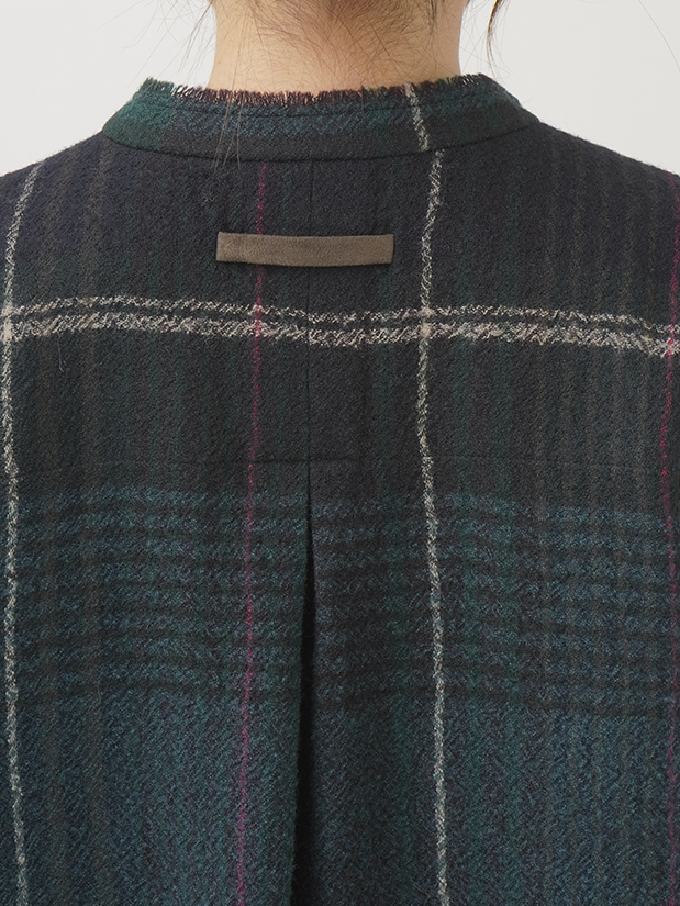 2／40ウールチェック スタンド襟ジャケット