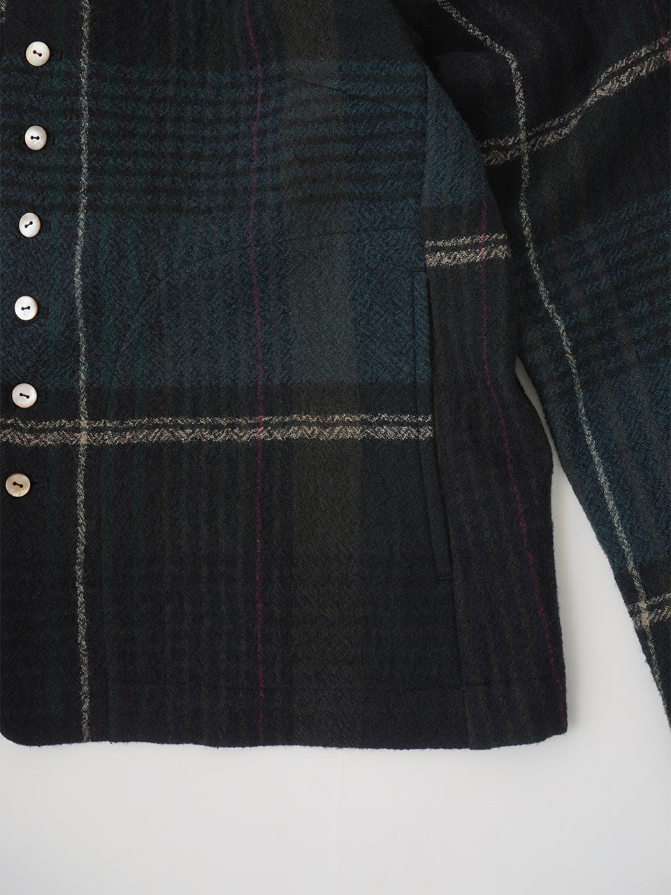 2／40ウールチェック スタンド襟ジャケット