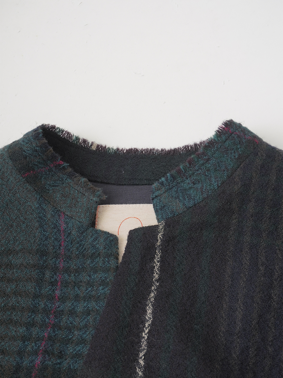 2／40ウールチェック スタンド襟ジャケット