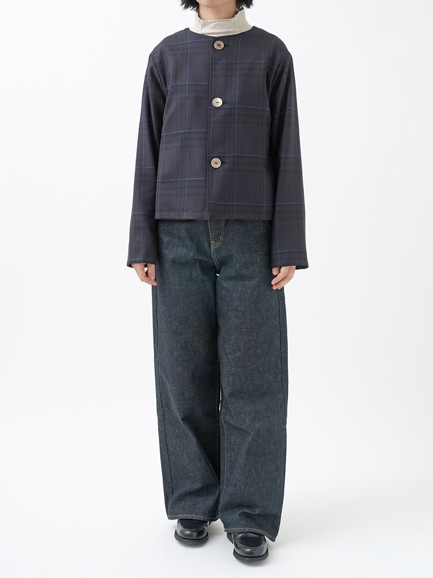 2／40ウールモヘヤチェック ショート丈ジャケット