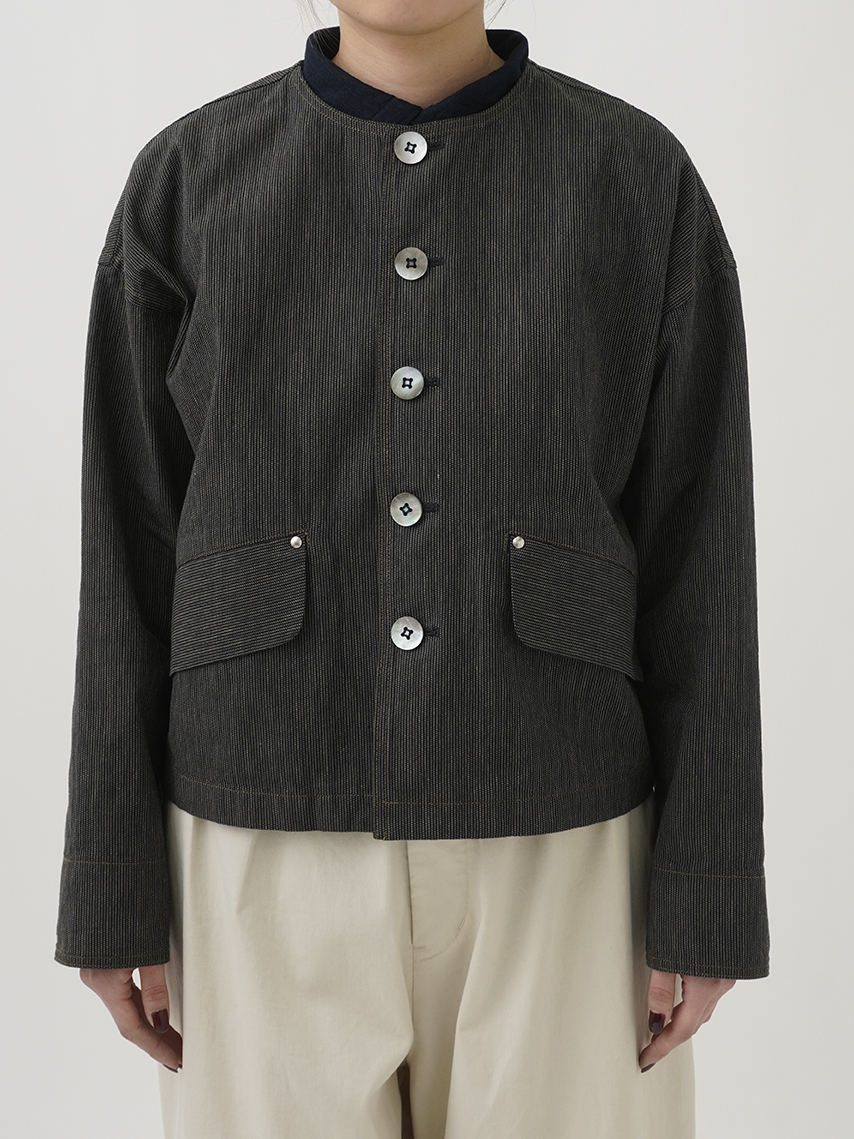 16／－インディゴヒッコリー ショート丈ジャケット