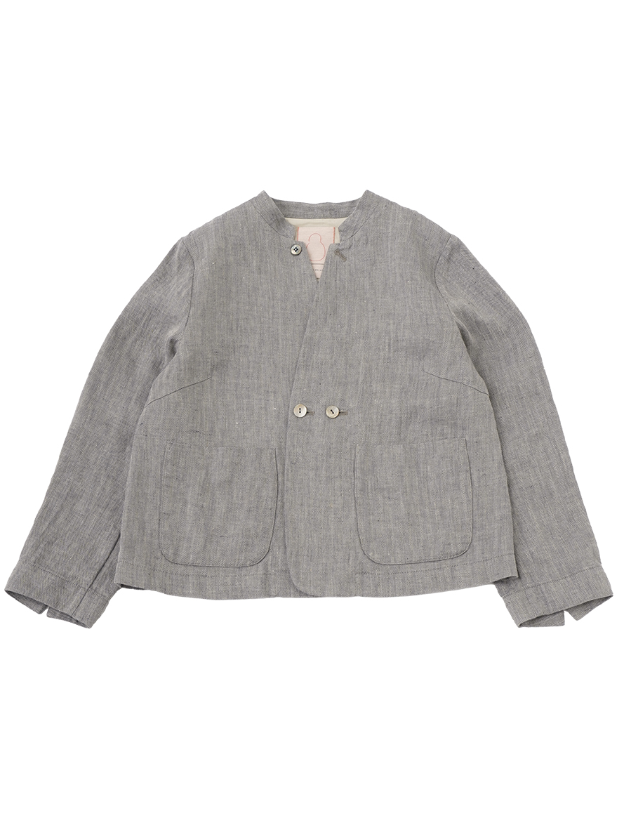 ４０／１リネンへリンボン　スタンド襟ジャケット