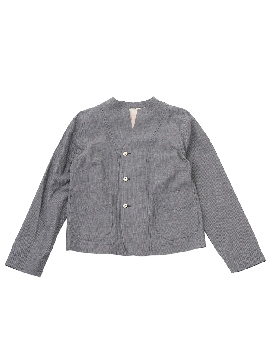 コットンリネンストライプ　スタンド襟ジャケット
