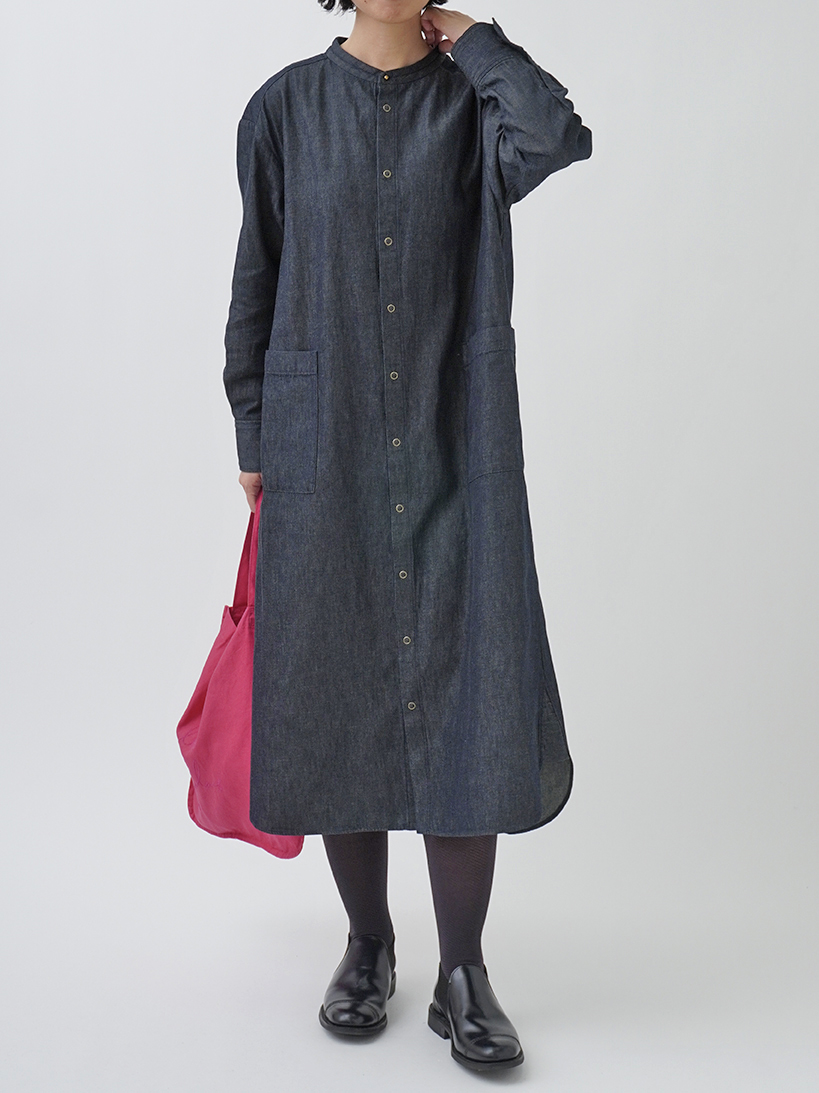 20／－ムラ糸ダンガリー アウトポケットワンピース