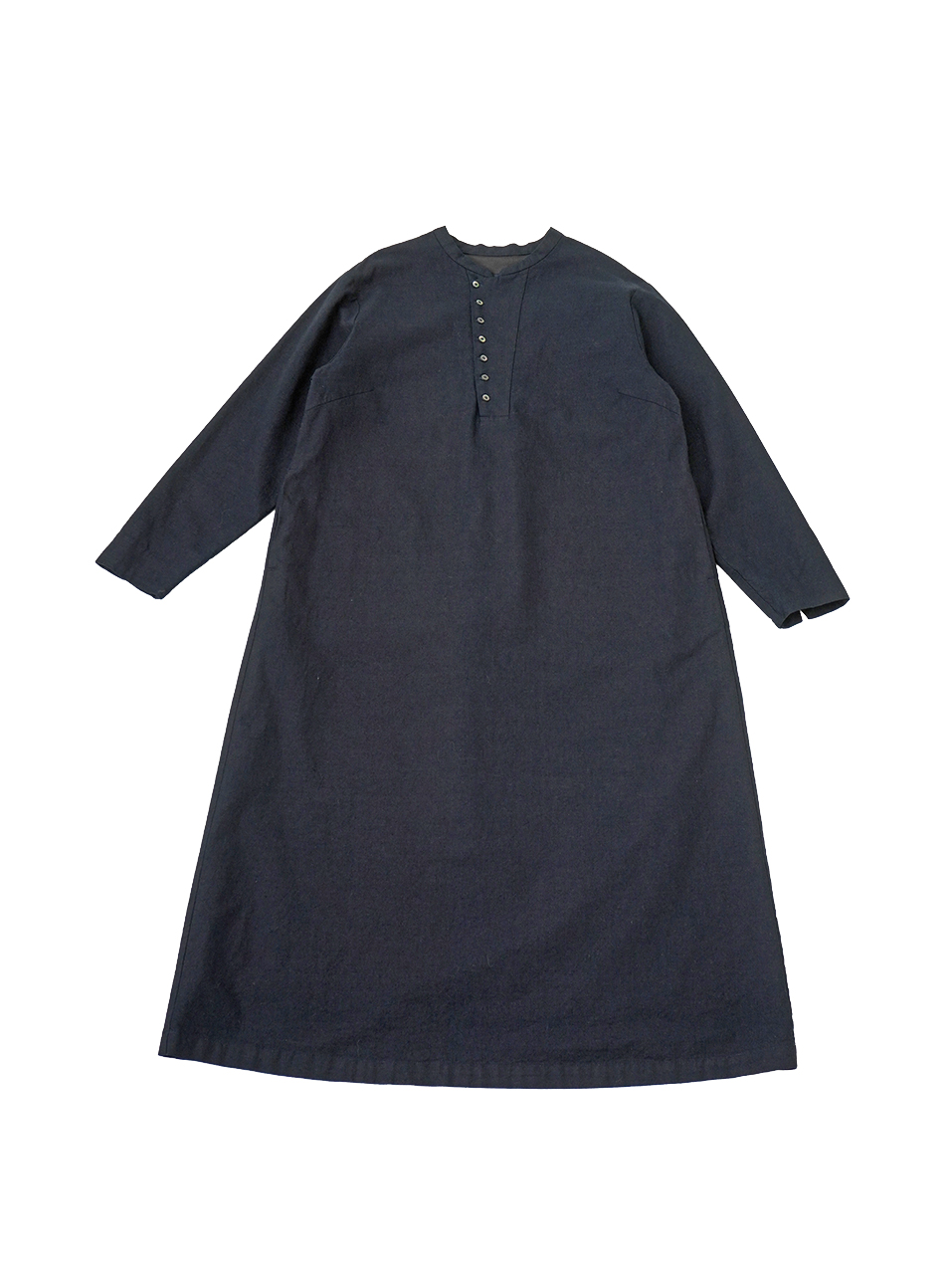 【45R】美品✨ジンバブエコットン タータンチェック ワンピース インディゴ 16／－インディゴ平織 スタンド襟ワンピース