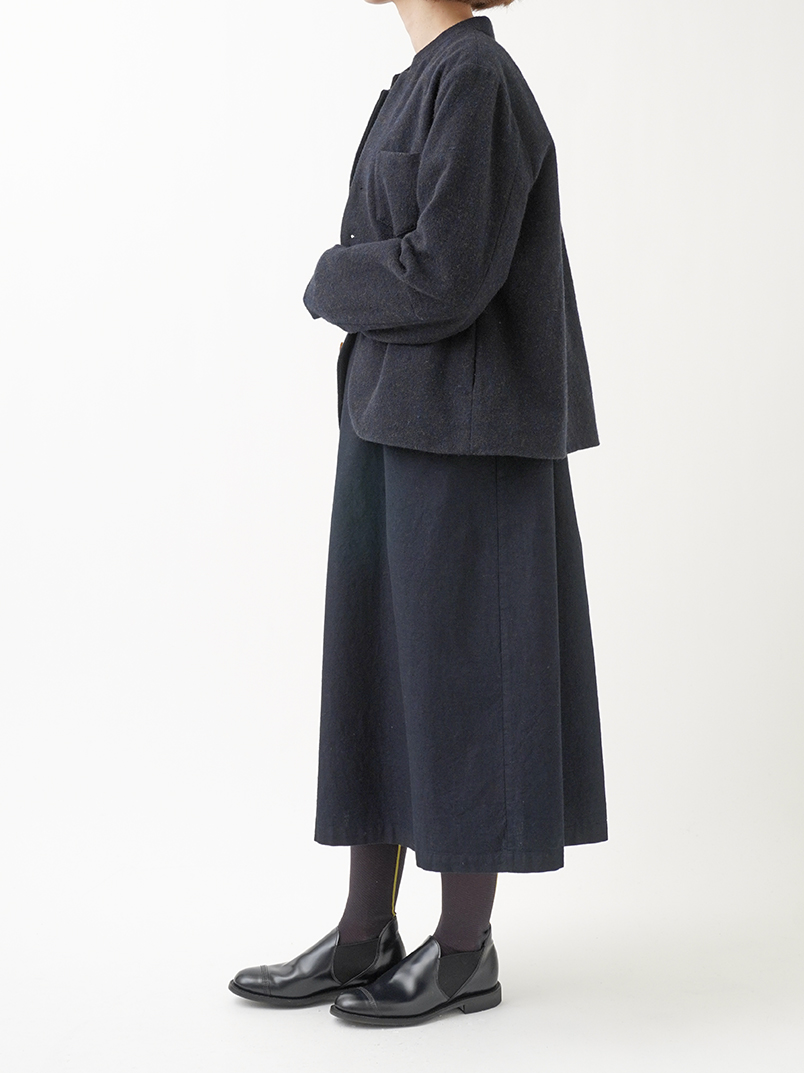 16／－インディゴ平織 スタンド襟ワンピース