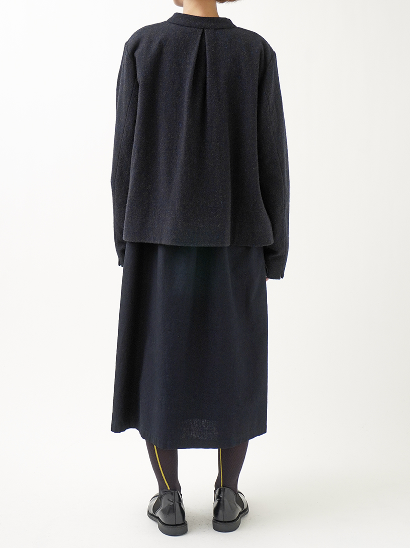 16／－インディゴ平織 スタンド襟ワンピース