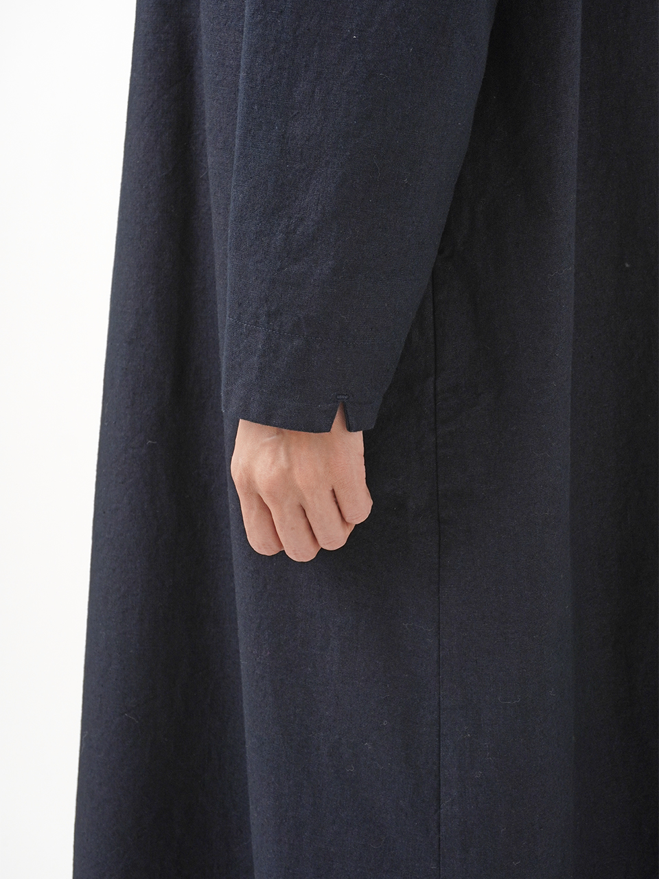 16／－インディゴ平織 スタンド襟ワンピース
