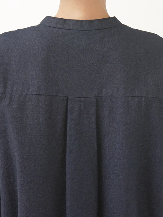 16／－インディゴ平織 スタンド襟ワンピース