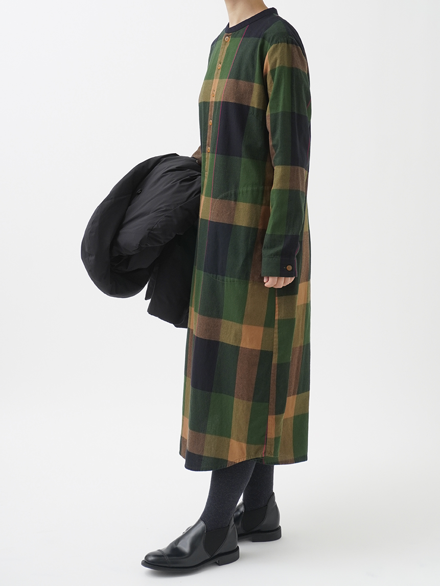 40／－起毛ブロックチェック シャツワンピース