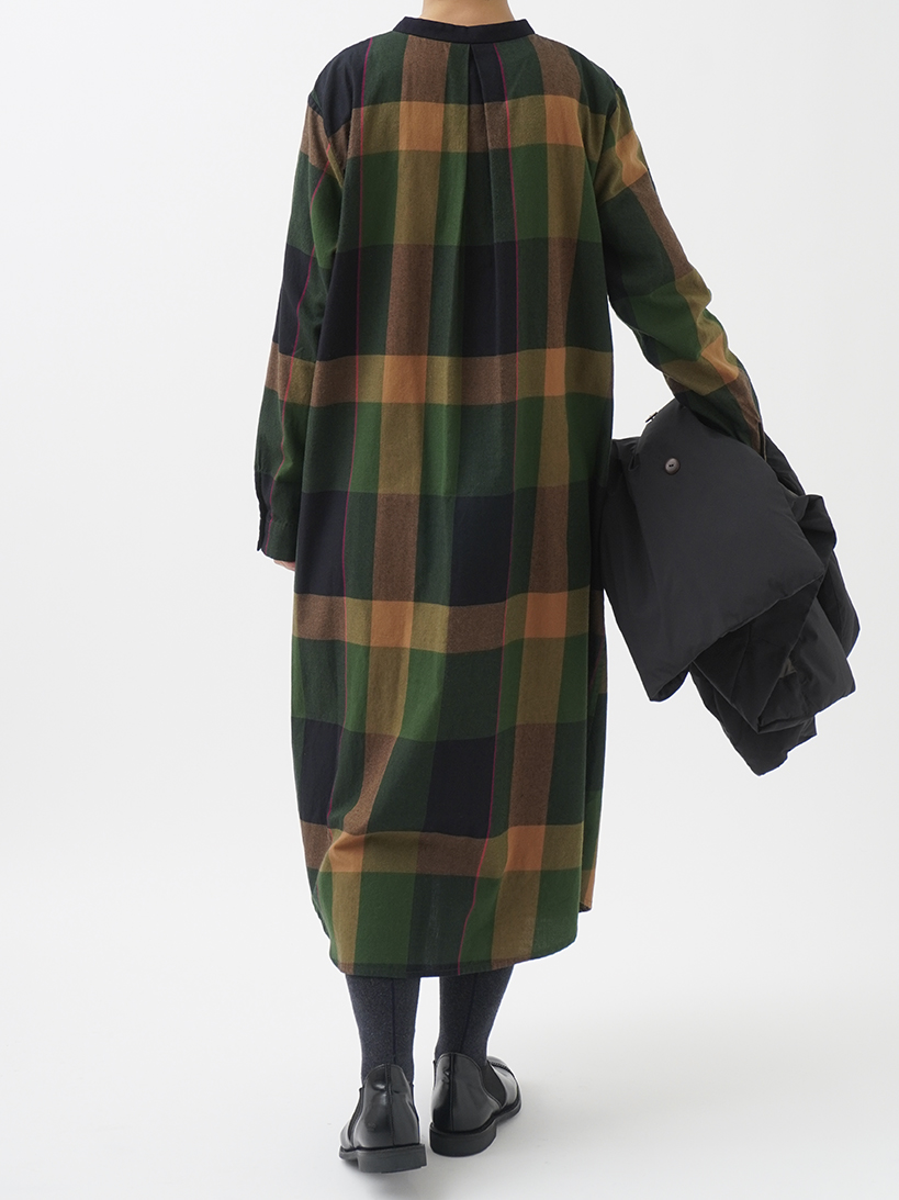 40／－起毛ブロックチェック シャツワンピース