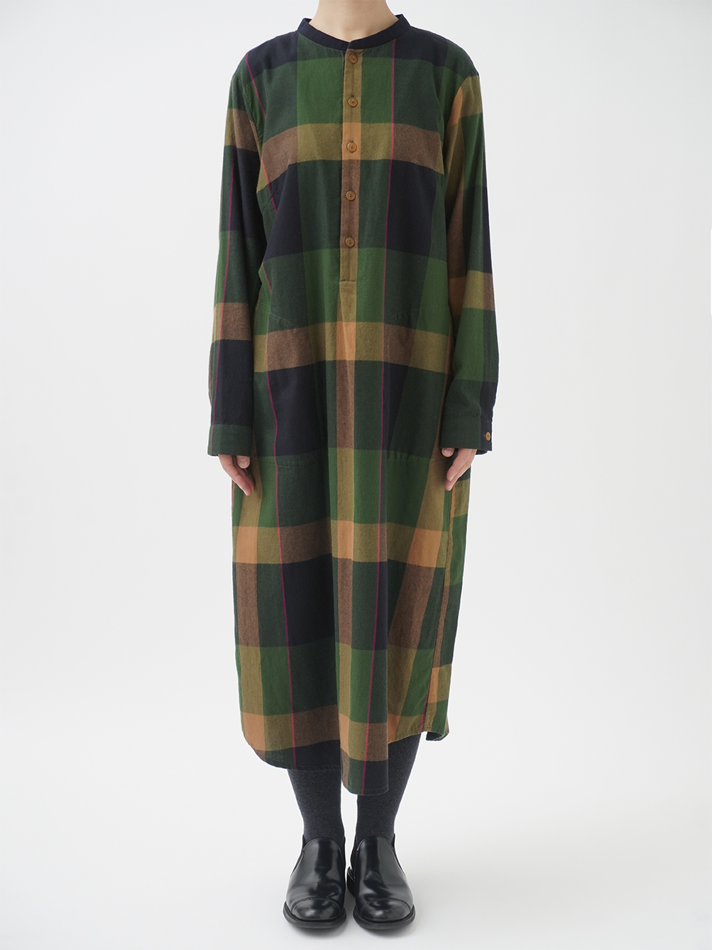 40／－起毛ブロックチェック シャツワンピース